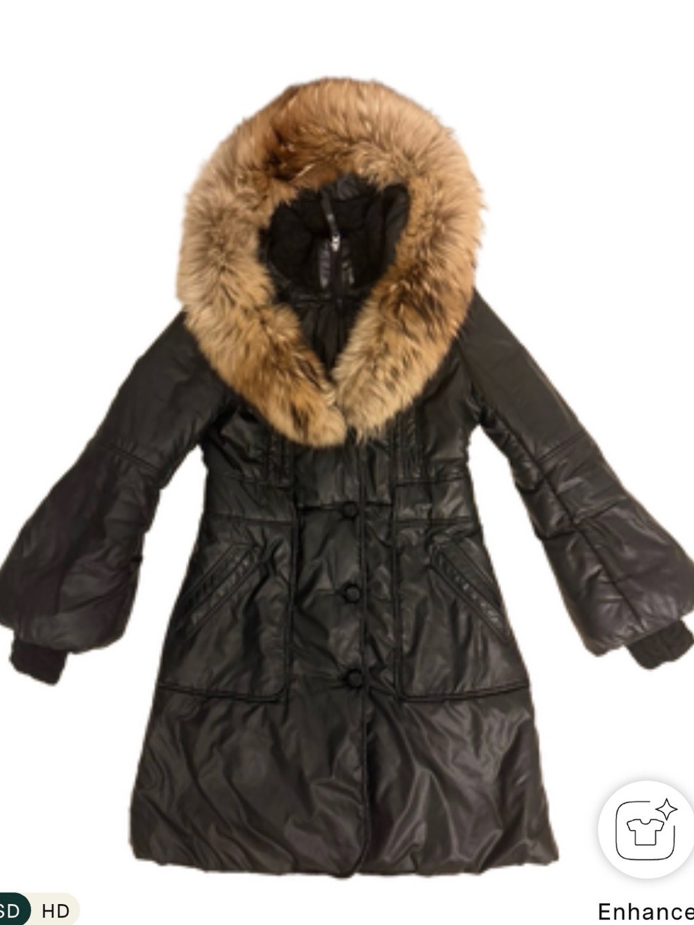 Mackage Black Puffer Coat with Brown Fur-Trim Hood